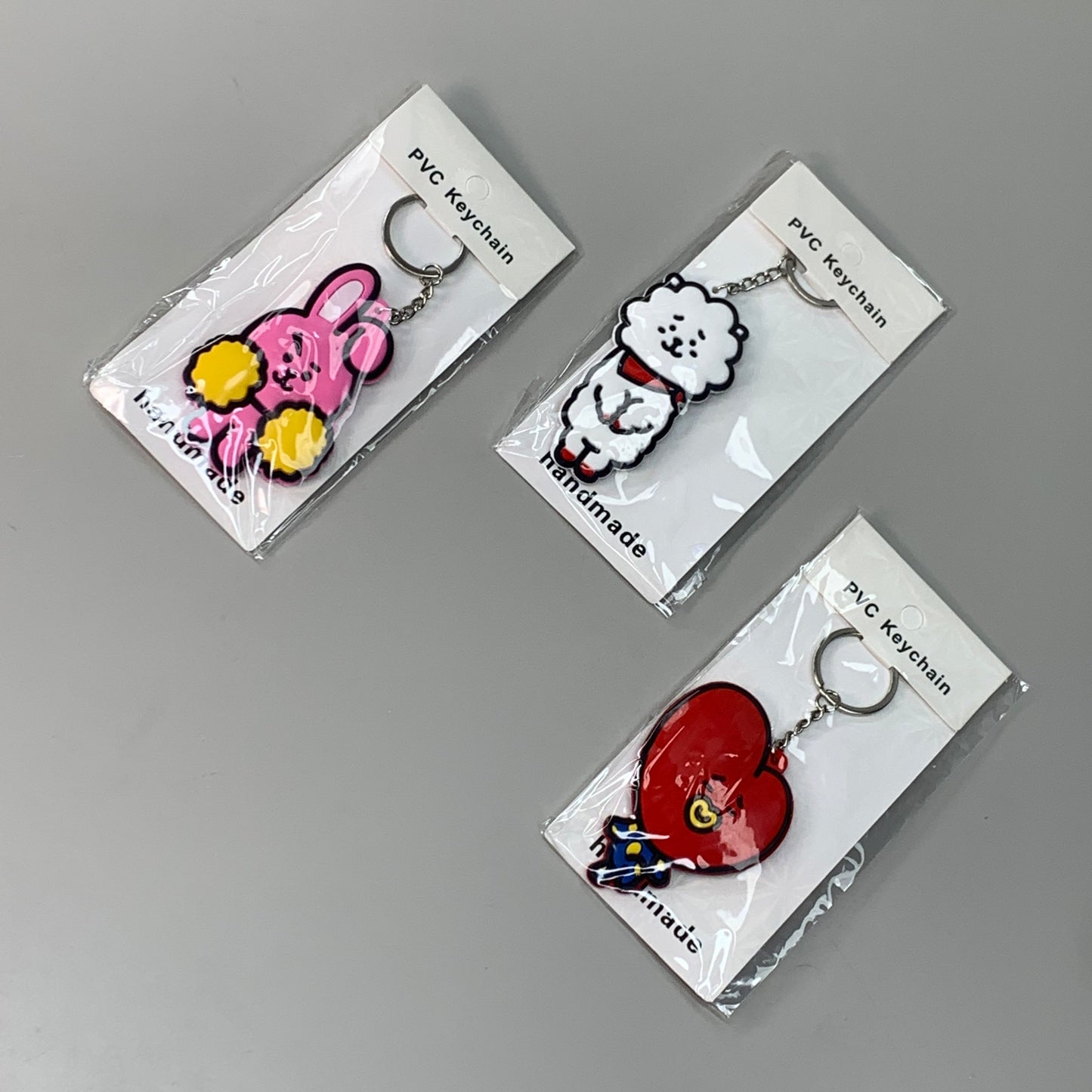 BTS 3-PACK! Kpop Korean Little Figure Tag Keychains of Characters Tata, RJ & Cooky (New)