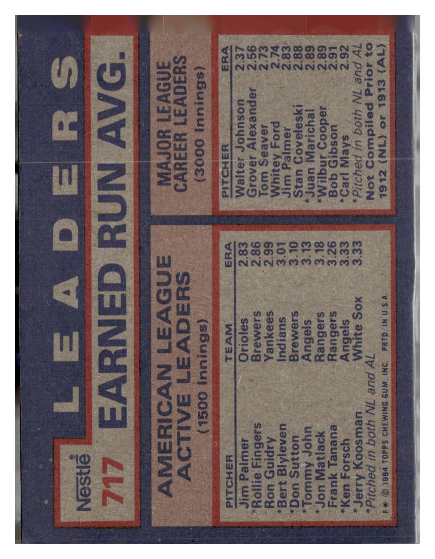1984 Nestle AL ACTIVE CAREER ERA LEADERS - Jim Palmer Rollie Fingers Ron Guidry