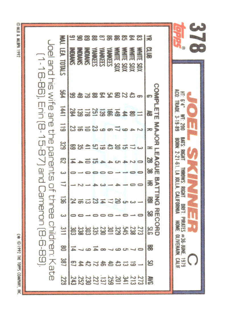 1992 Topps #378 Joel Skinner