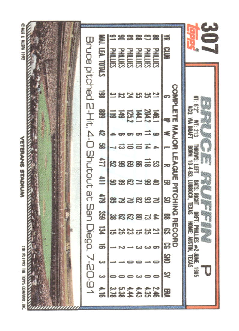 1992 Topps Micro #307 Bruce Ruffin