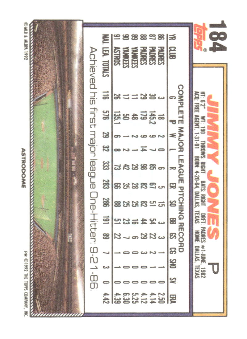 1992 Topps #184 Jimmy Jones