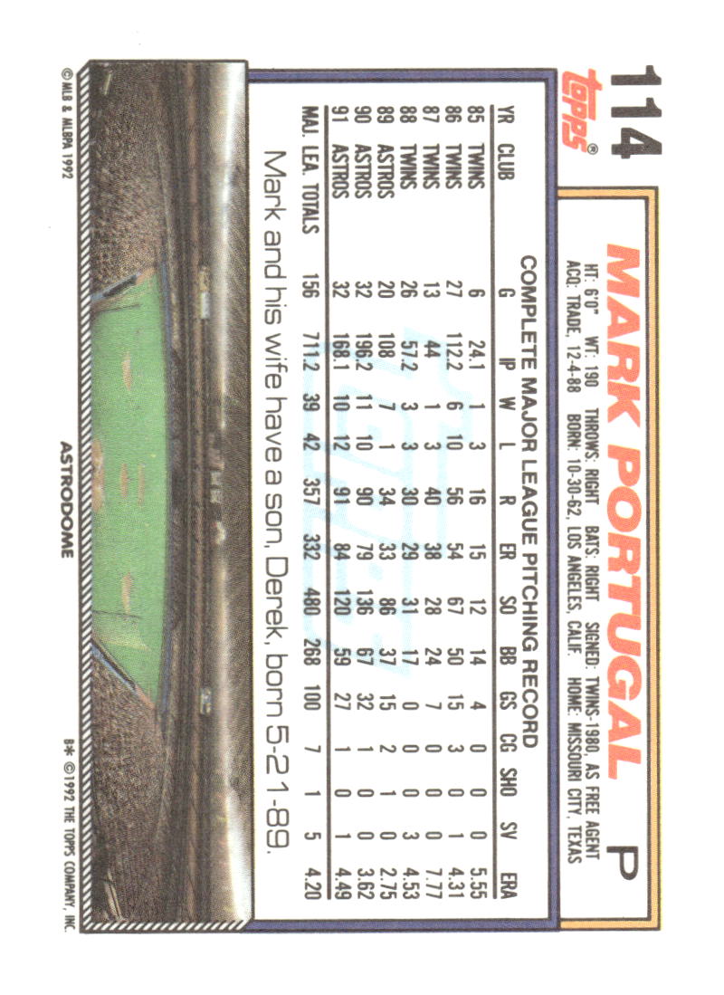 1992 Topps #114 Mark Portugal Gold