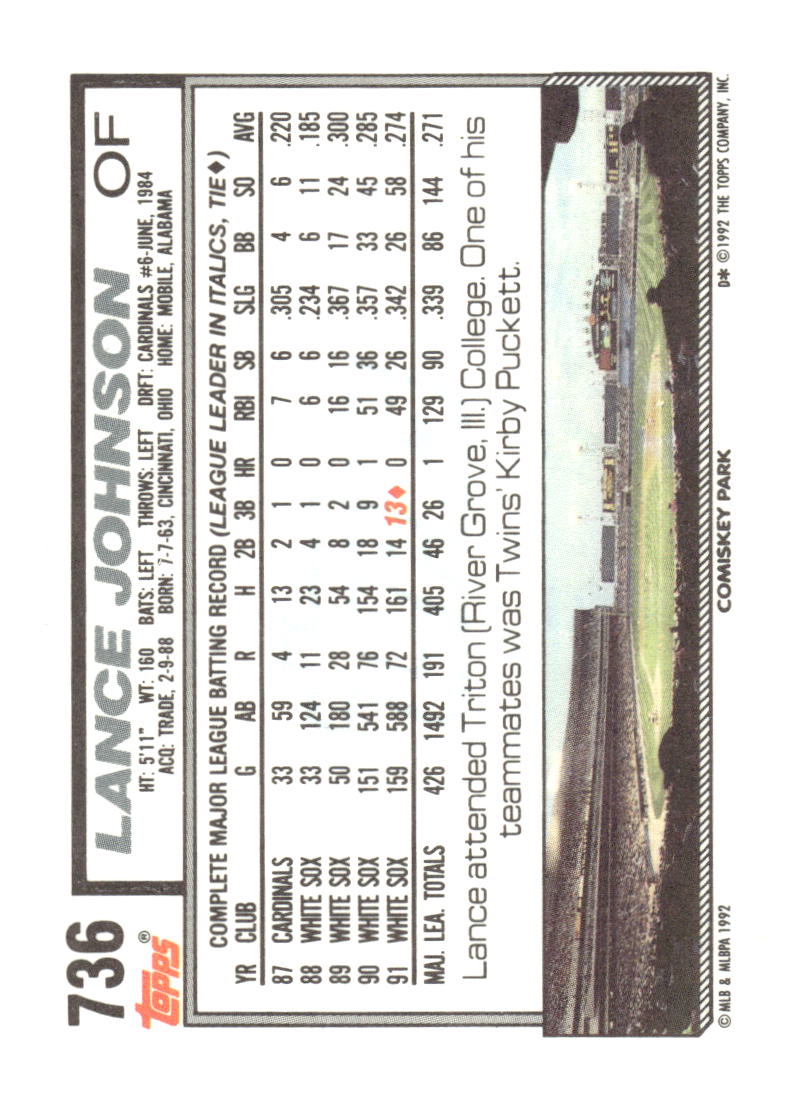 1992 Topps #736 Lance Johnson Gold