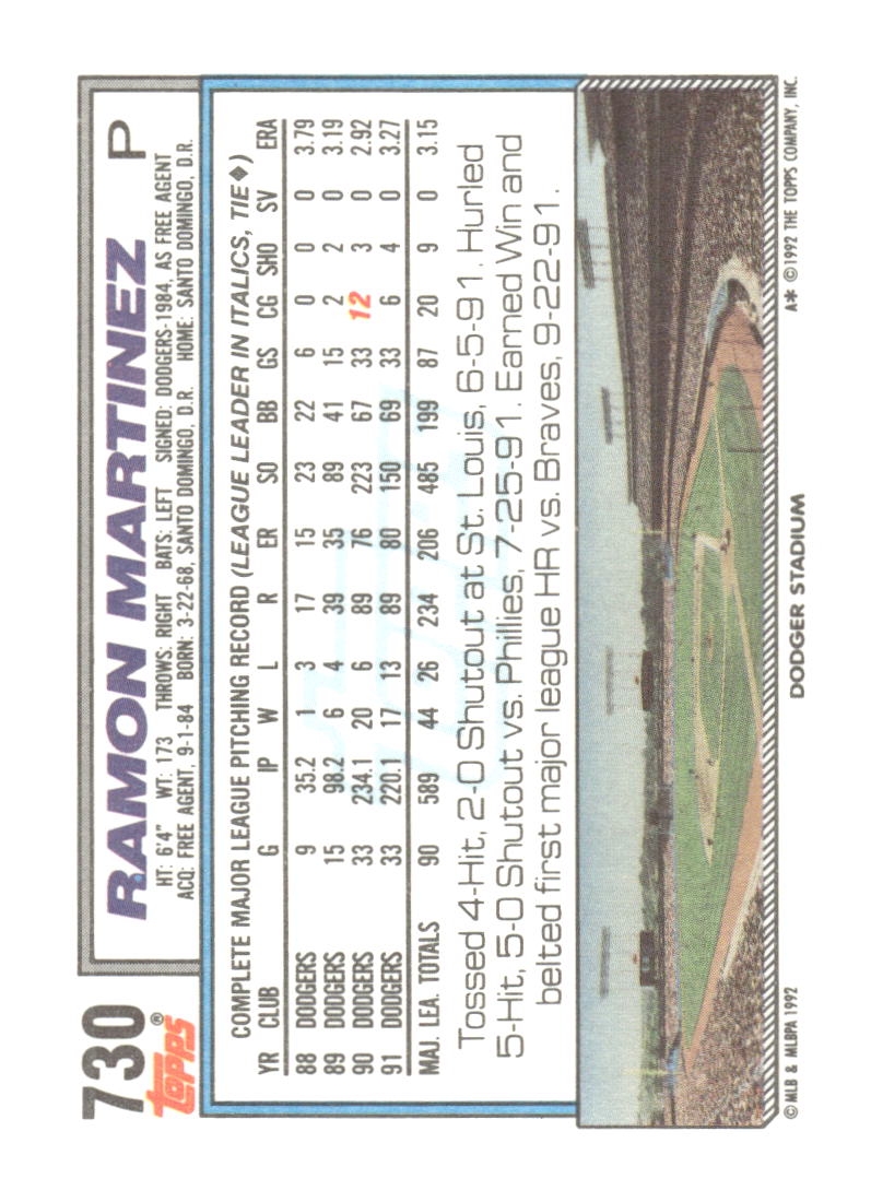 1992 Topps #730 Ramon Martinez