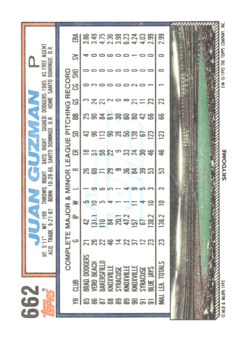 1992 Topps #662 Juan Guzman