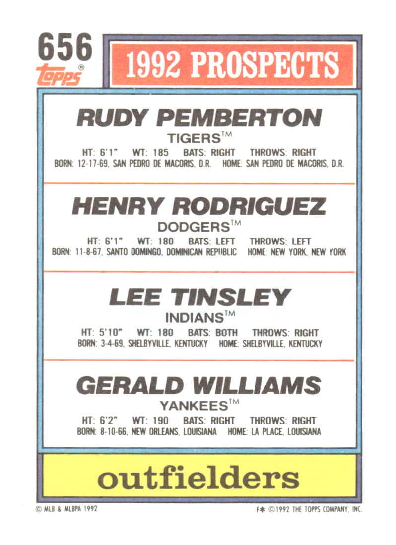 1992 Topps 656 1992 Top Prospects Outfielders Rudy Pemberton / Henry Rodriguez