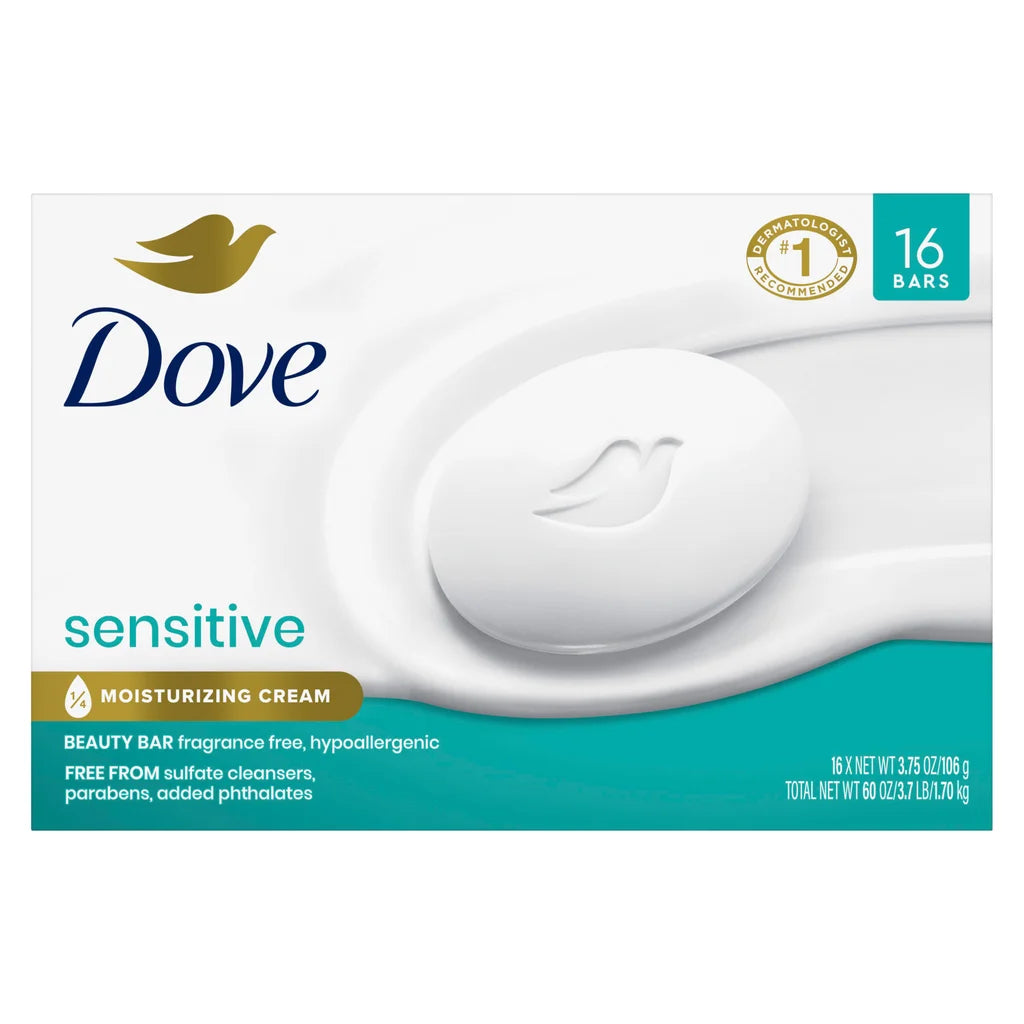 Dove Moisturizing Beauty Bar Soap Sensitive Skin, 3.75 oz, 14 Bars