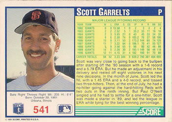 1991 Score Scott Garrelts #541 San Francisco Giants