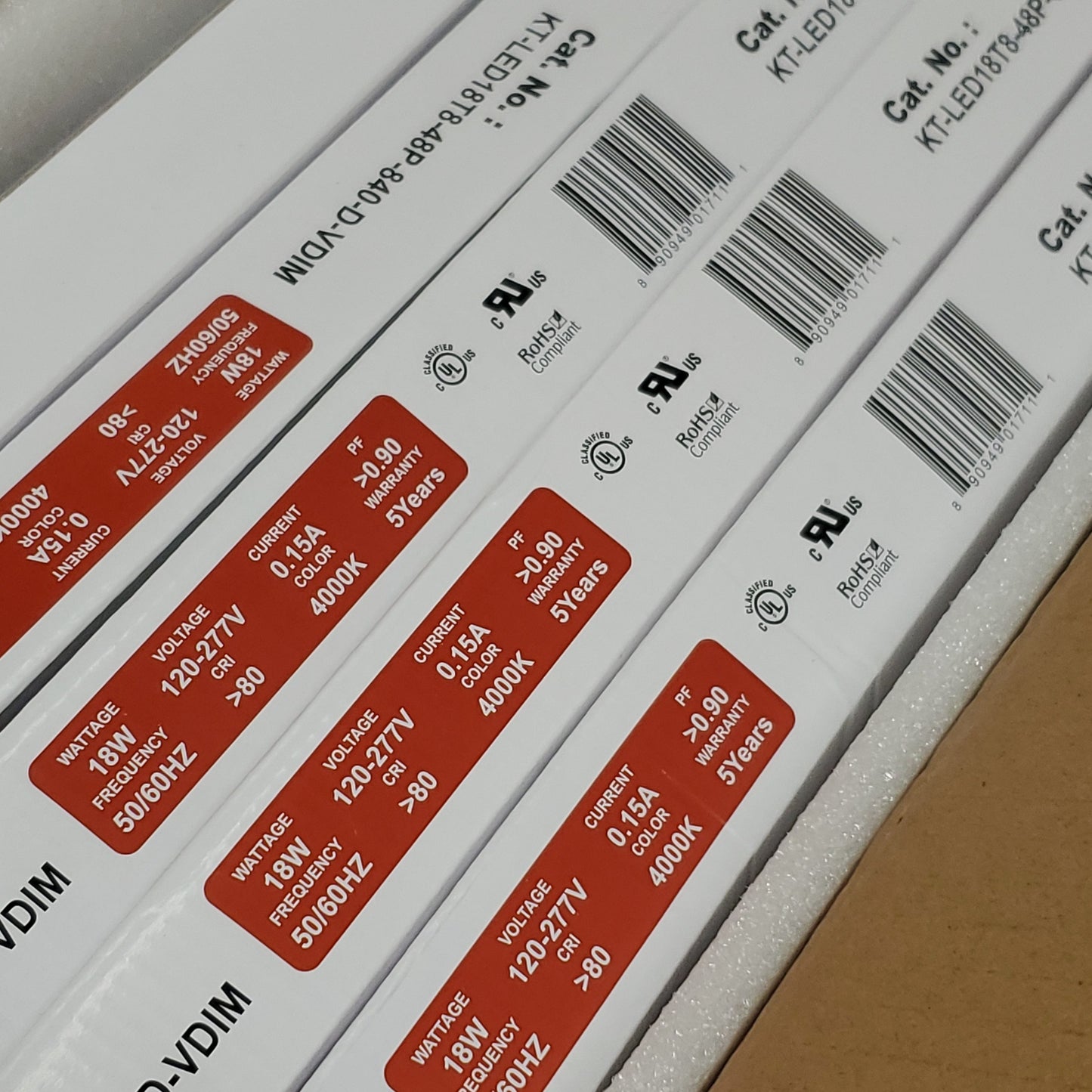 KEYSTONE 20-PACK! LED Light Fixtures 4 ft White KT-LED18T8-48P-840-D-VDIM (New)