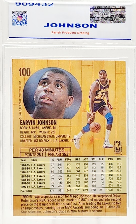1991 Fleer Earvin Magic Johnson #100 Los Angeles Lakers Parish 8 NM-MT