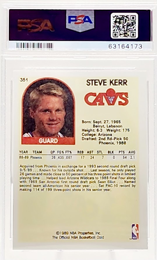 1989 NBA Hoops Steve Kerr Rookie RC #351 PSA 9 Mint Cleveland Cavaliers