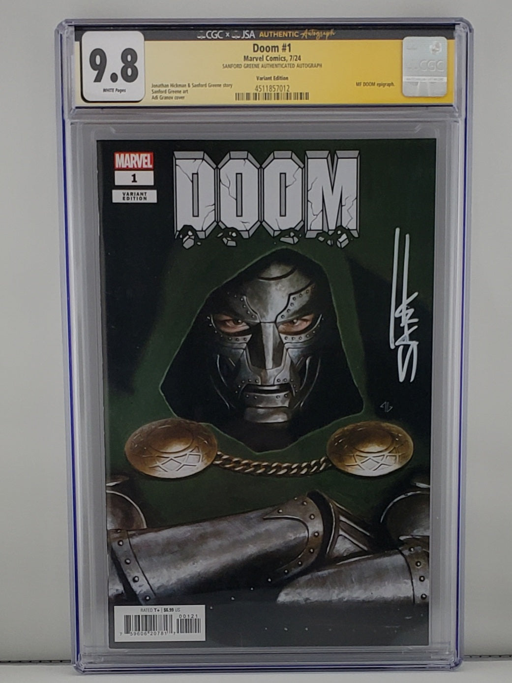 Doom #1 2024 CGC 9.8 Marvel Comics Adi Granov Variant Signed Sanford Greene JSA Cert