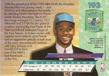 1992-93 Fleer Ultra Alonzo Mourning DPK, RC #193 Charlotte Hornets