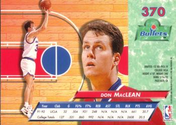 1992-93 Fleer Ultra Don MacLean RC #370 Washington Bullets