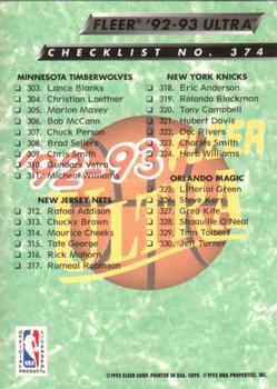 1992-93 Fleer Ultra Checklist: 267-330 CL #374