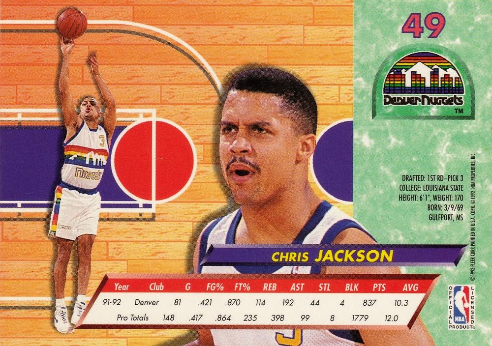1992-93 Fleer Ultra Chris Jackson #49 Denver Nuggets