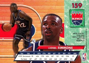 1992-93 Fleer Ultra Lionel Simmons #159 Sacramento Kings