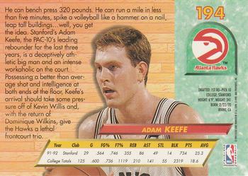 1992-93 Fleer Ultra Adam Keefe DPK, RC #194 Atlanta Hawks