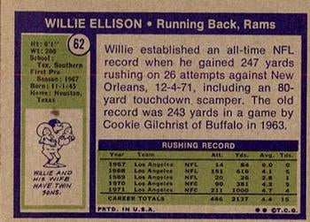 1972 Topps Willie Ellison RC #62 Los Angeles Rams