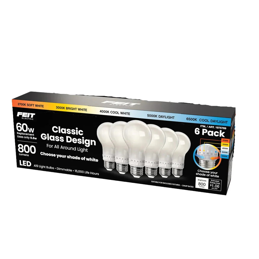 Feit Electric 60W Replacement 5-CCT LED Classic Glass A19 Bulbs 6 Pack