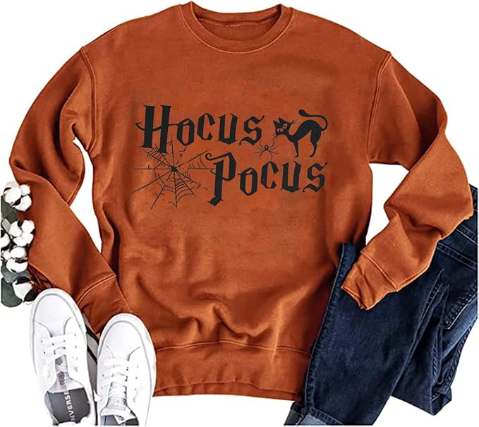 Halloween Sweatshirt for Women Hocus Pocus Sweatshirts Black Cat Size XL
