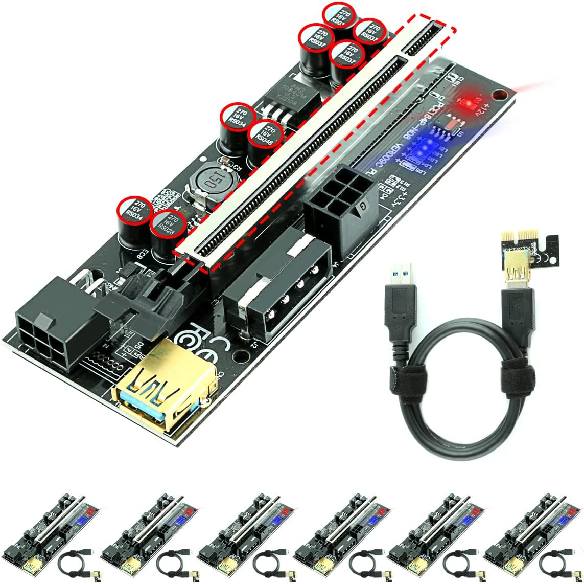 Ubit PCI-E Riser for Bitcoin Litecoin ETH Coin Mining 6PIN Powered PCIE Extension Cable GPU Riser Ethereum Mining ETH GPU Extension Cable PCIEX1 to PCIE X16 GPU Riser