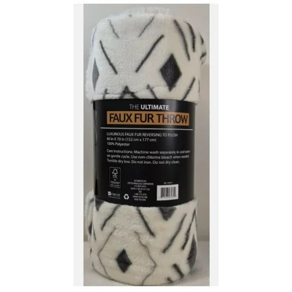The Ultimate Faux Fur Throw Blanket, Reversible Plush, 60 x 70 Inches, Soft Cozy Polyester - White/Black