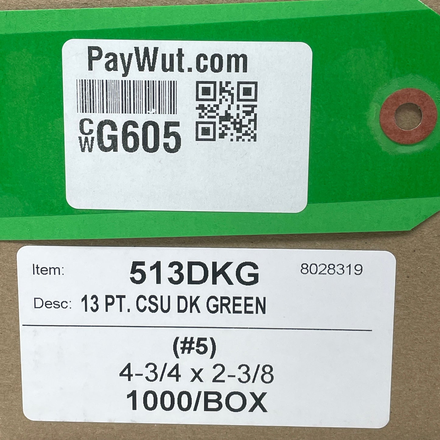 1,000 Shipping Hang Tags Dark Green 13 Pt. Cardstock 4 3/4" x 2 3/8" 513DKG