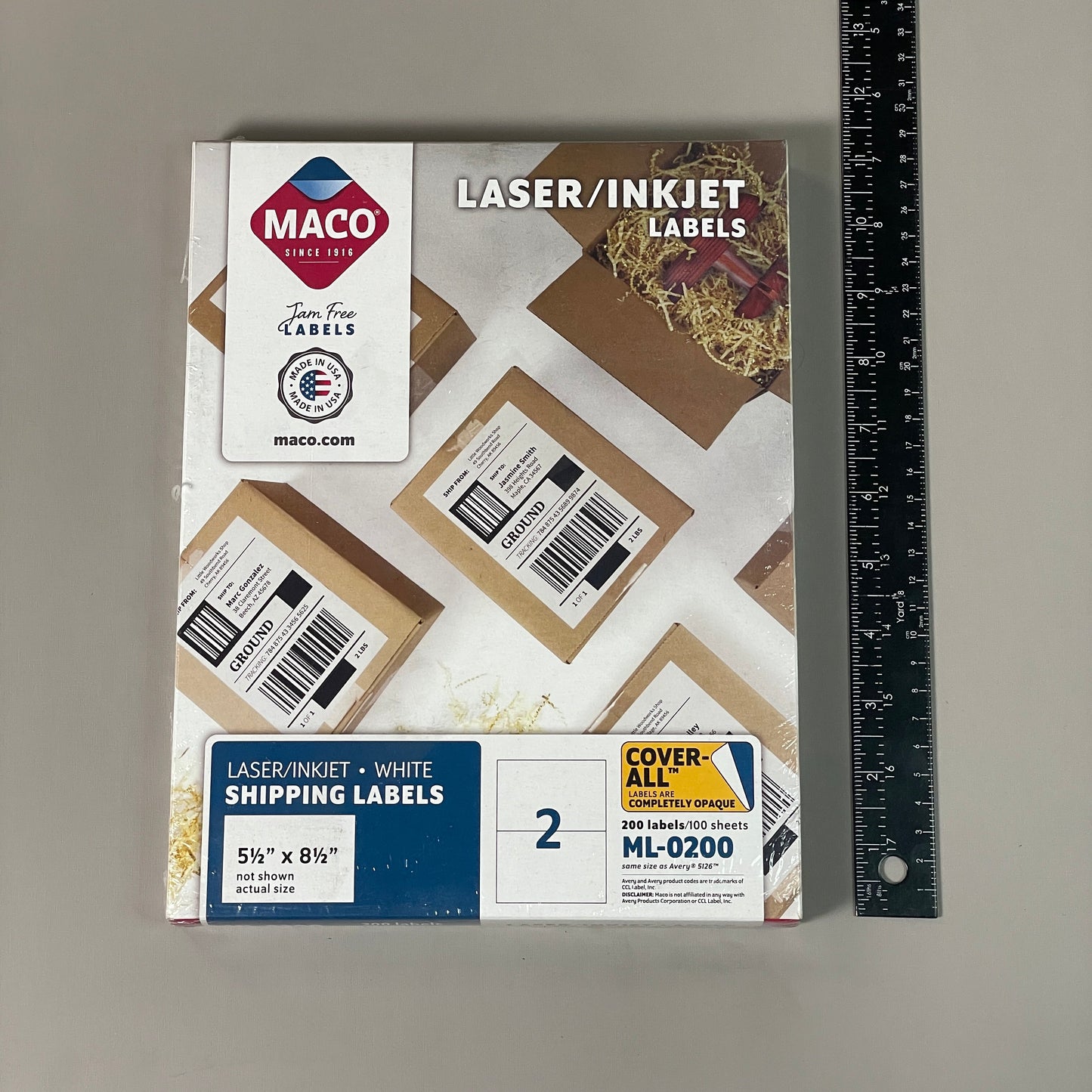 MACO Laser / Ink Jet White Shipping Labels 5.5" x 8.5” 200 Labels (100 sheets) ML-0200