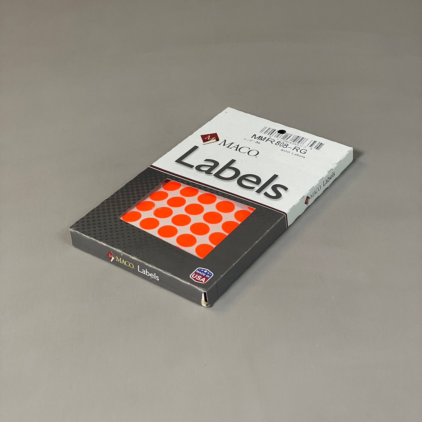 MACO Round RED GLOW Color-Coding Labels 1/2" Dia. 800 Labels MR808-RG