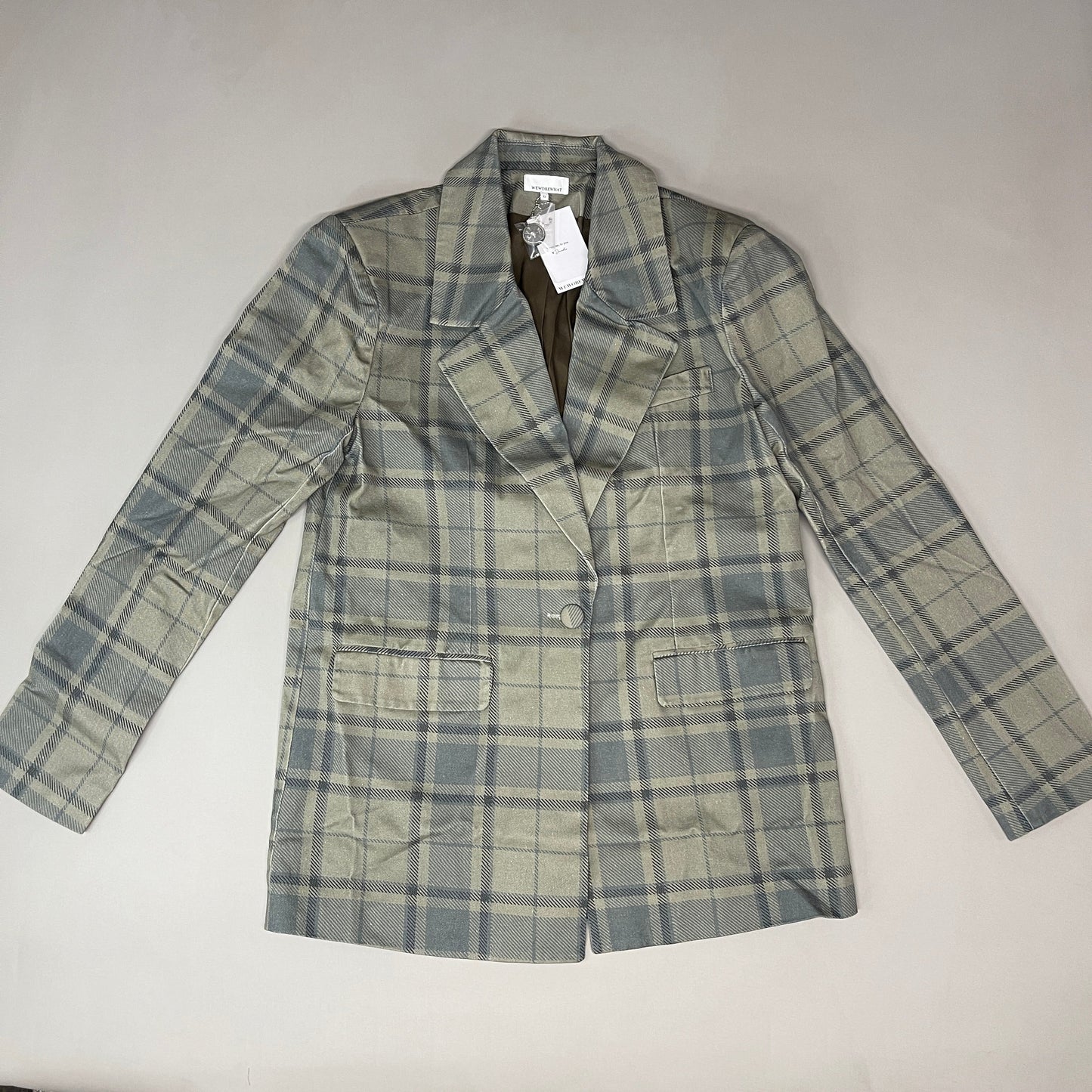 WE WORE WHAT Printed Plaid Blazer Women's Sz XS ZRN Cool Plaid Green 246765
