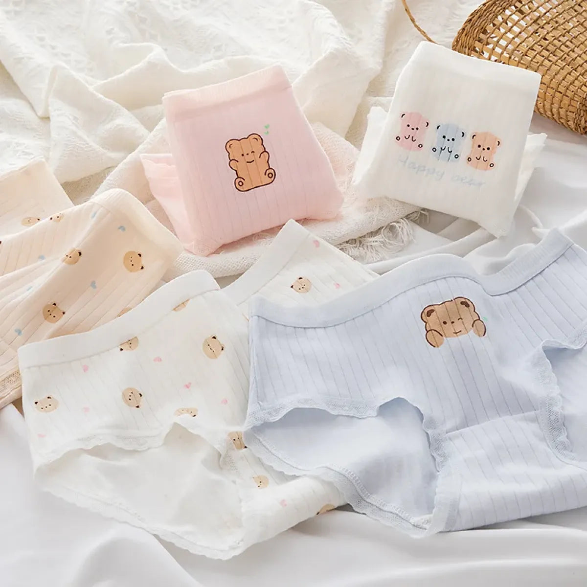 Cute Cartoon Bear Cotton Panties - Mid Waist Sexy Lingerie Set
