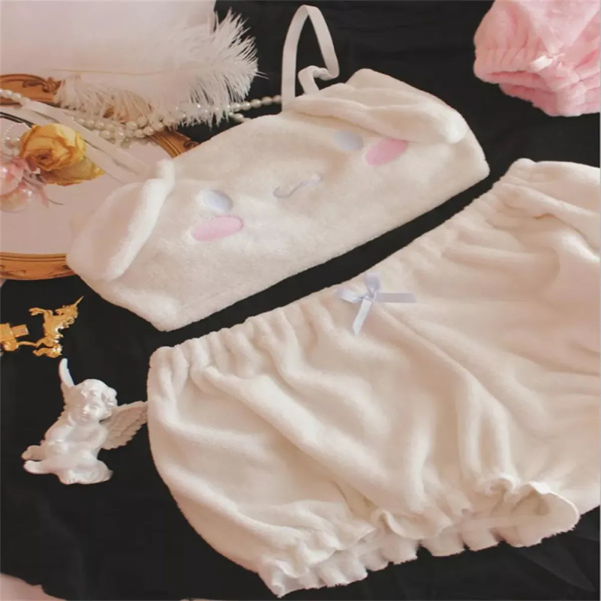 Cute Kawaii Animal Coral Fleece Lingerie Set for Women