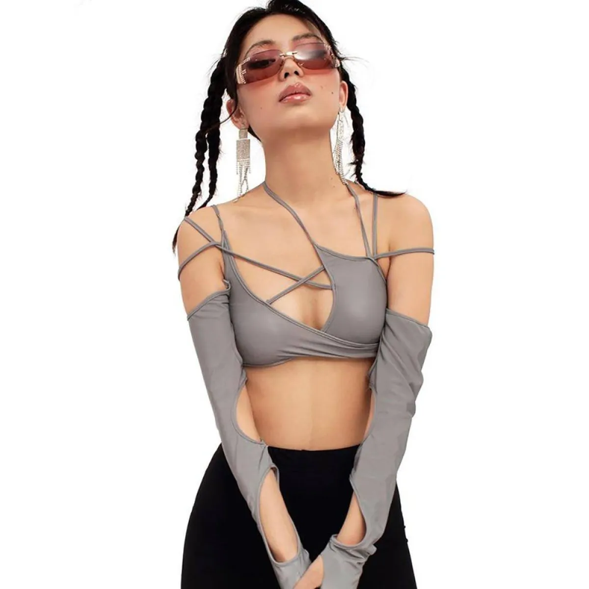 Cyber Punk Long Sleeve Crop Top
