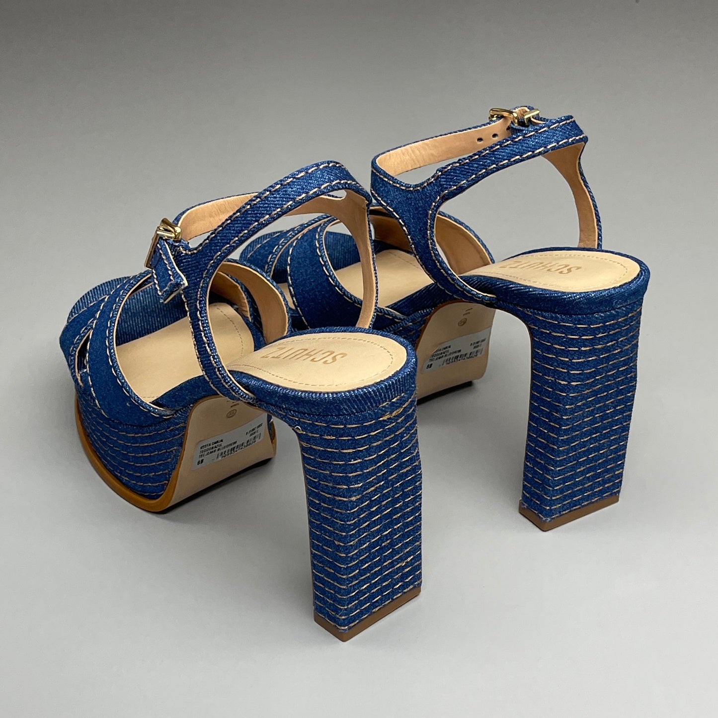 SCHUTZ Keefa Casual Denim Women's 4" Heeled Sandal Platform Blue Sz 9.5B (New)