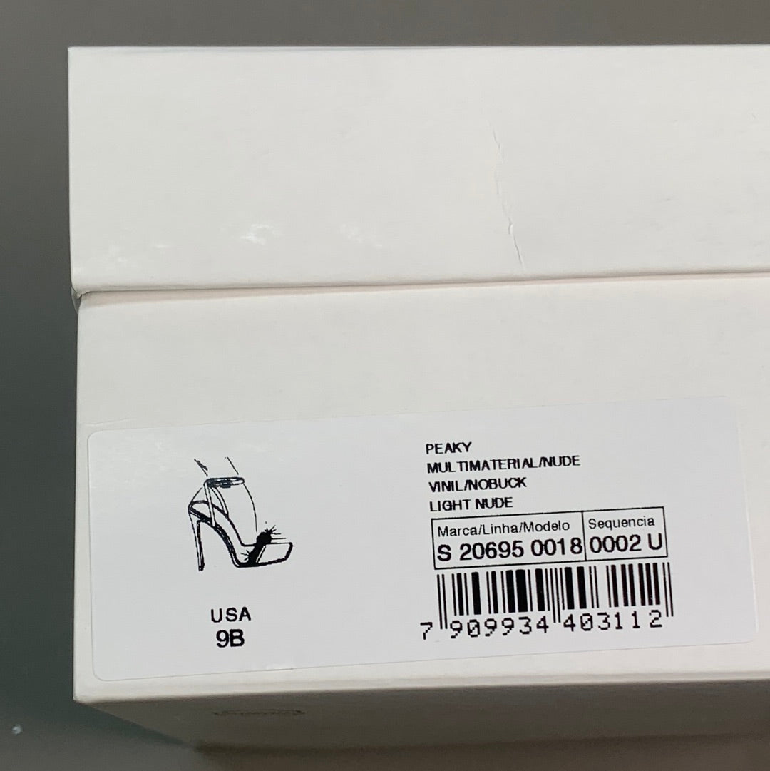 SCHUTZ Peaky Nubuck & Vinyl Multimaterial Women's Sandal Heel Light Nude Sz 9B (New)