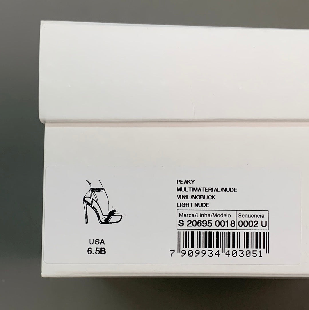 SCHUTZ Peaky Nubuck & Vinyl Multimaterial Women's Sandal Heel Light Nude Sz 6.5B (New)