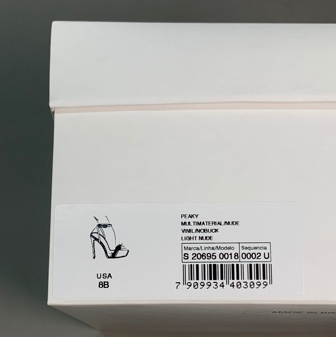 SCHUTZ Peaky Nubuck & Vinyl Multimaterial Women's Sandal Heel Light Nude Sz 8B (New)