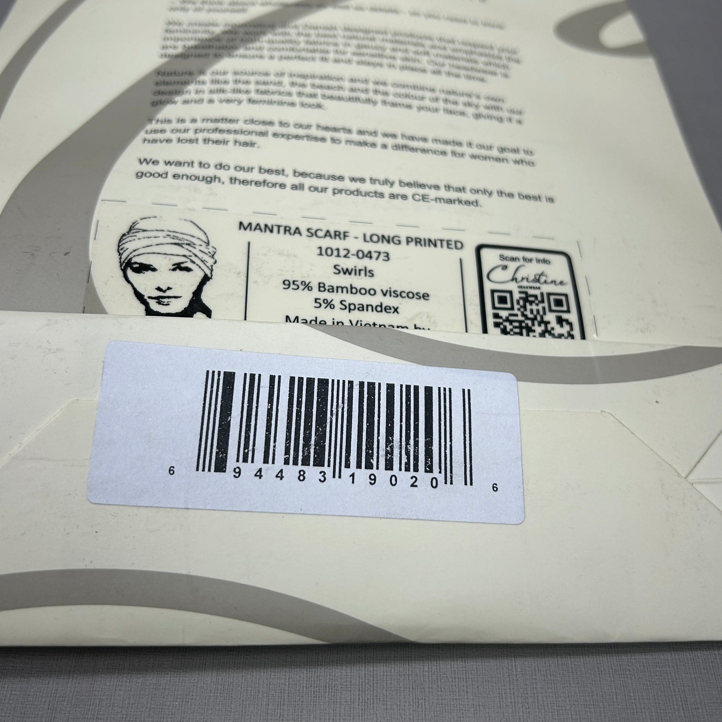 CHRISTINE HEADWEAR Mantra Scarf Long Swirls 1012-0473 (New)