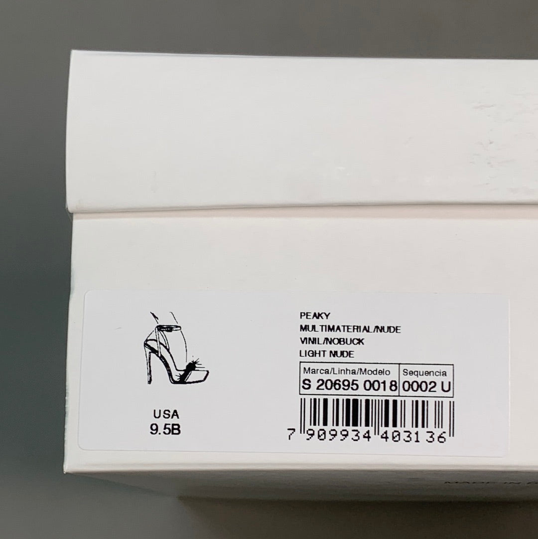 SCHUTZ Peaky Nubuck & Vinyl Multimaterial Women's Sandal Heel Light Nude Sz 9.5B (New)