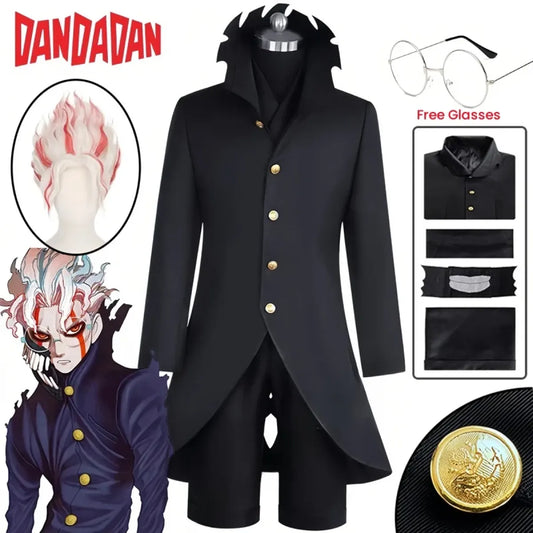 Dandadan Ken Takakura Okarun Cosplay – Black Uniform with Wig & Glasses