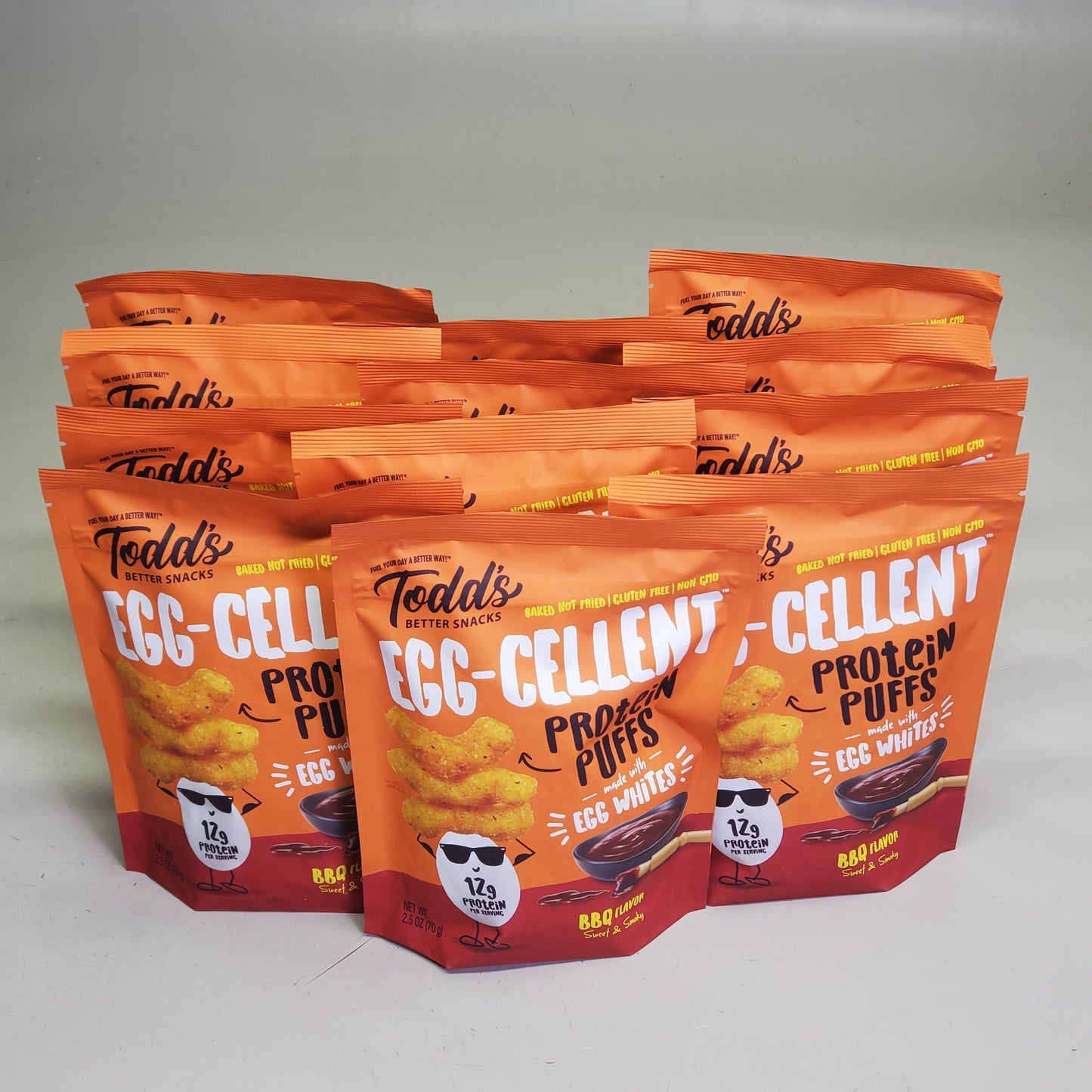TODDS (12 Pack) Egg-Cellent Protein Puffs BBQ Flavor Sweet & Smokey 2.5 oz BB 12/25