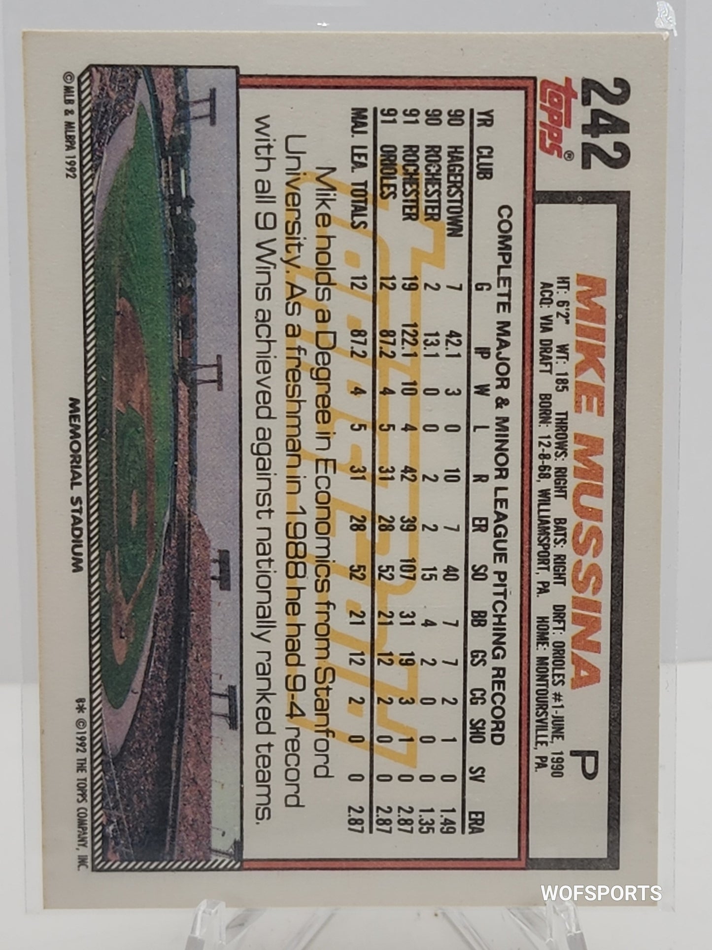 1992 Topps Winner Mike Mussina #242 Baltimore Orioles