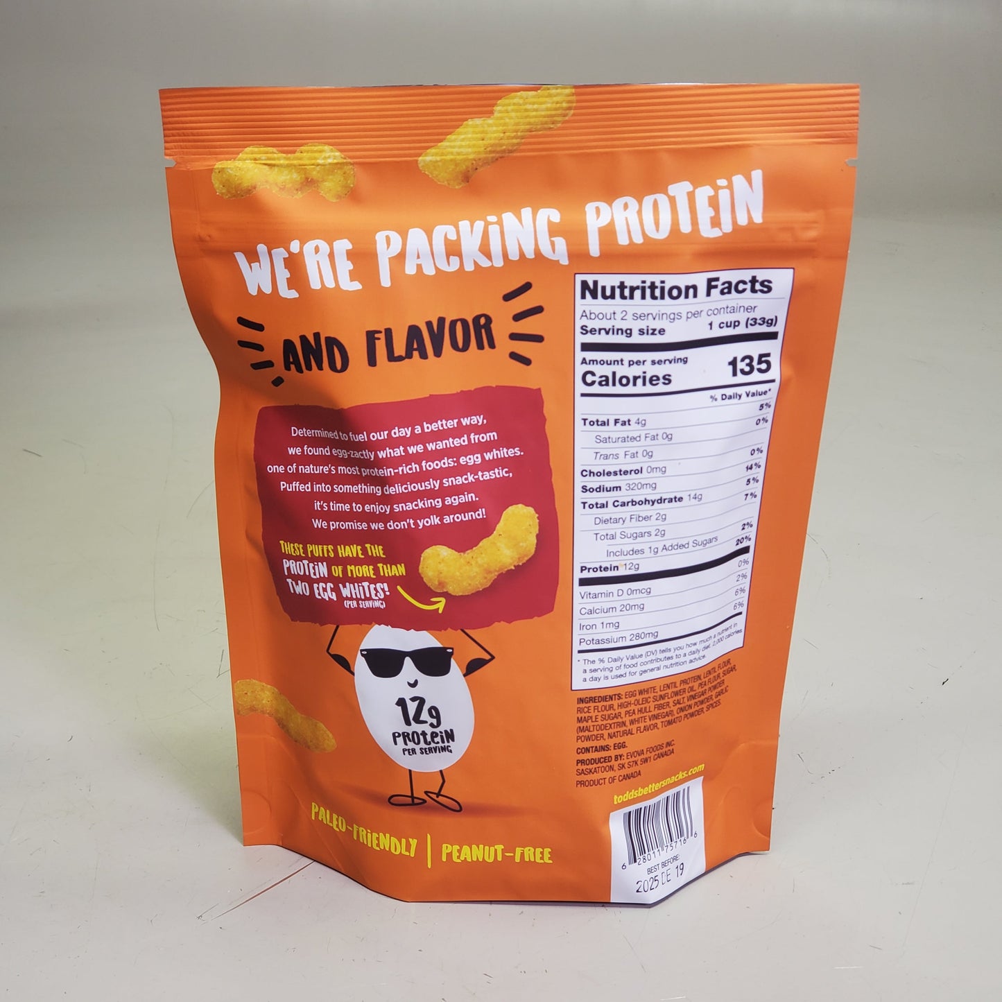 TODDS (12 Pack) Egg-Cellent Protein Puffs BBQ Flavor Sweet & Smokey 2.5 oz BB 12/25