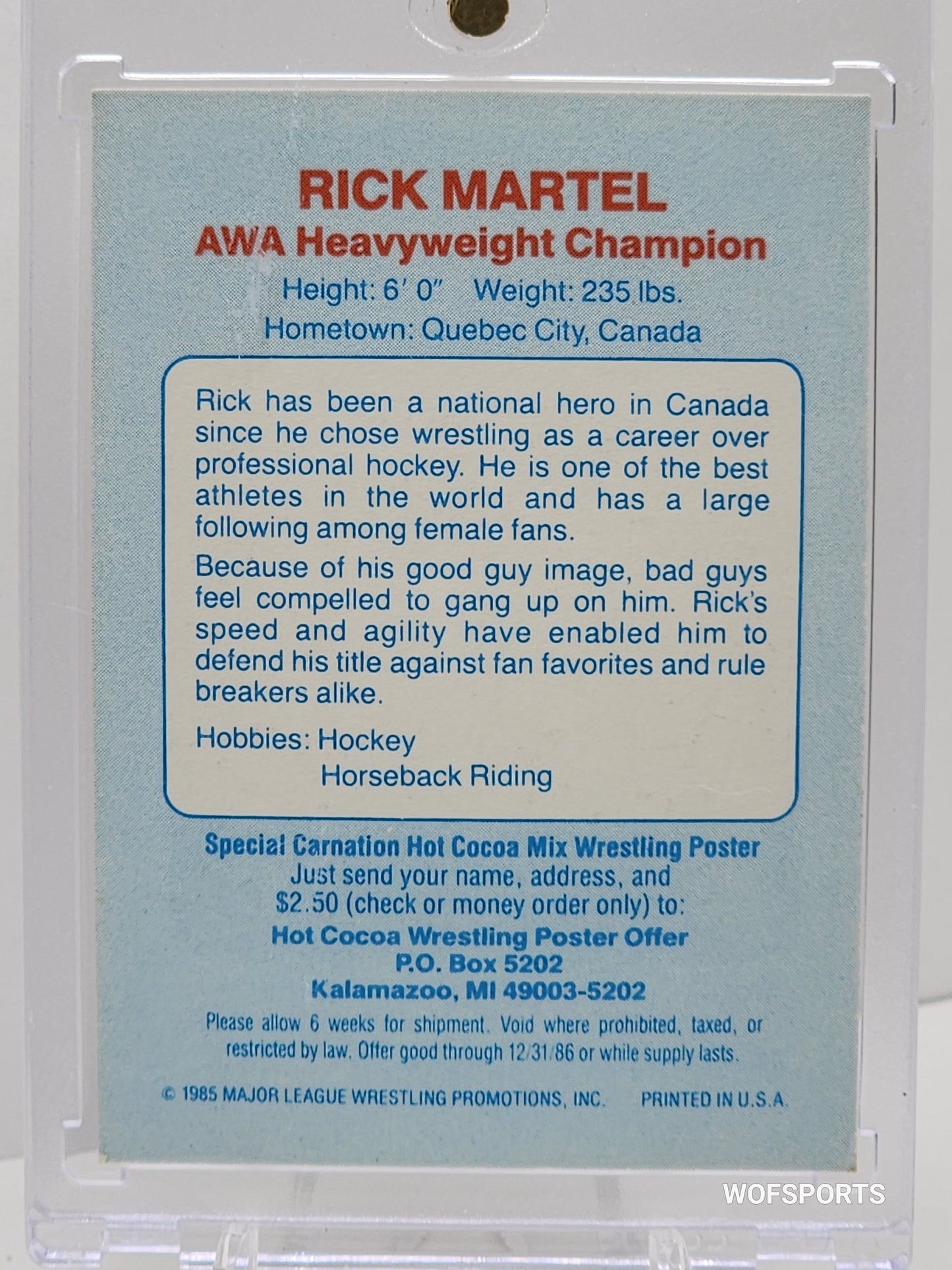 1985 Major League Wresting Cards Rick Martel 1986 AWA Heavyweight Champion