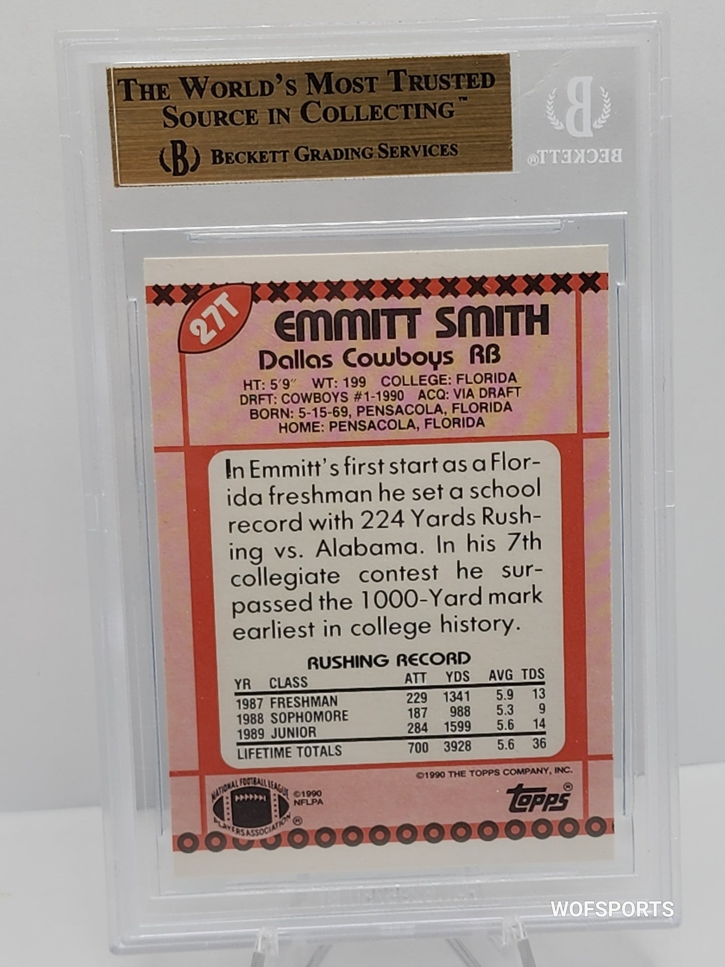 1990 Topps Traded #27T Emmitt Smith Dallas Cowboys BSA 9.5 Gem Mint