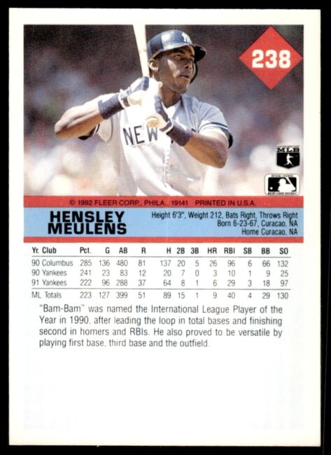 1992 Fleer Hensley Meulens #238 New York Yankees