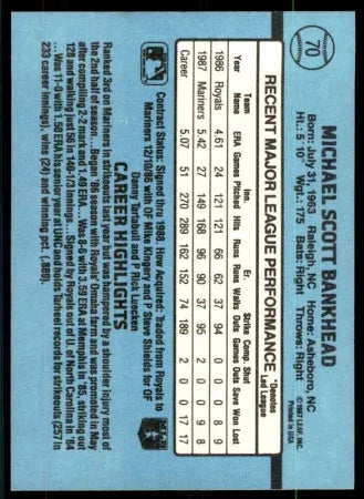 1988 Donruss Scott Bankhead #70 Milwaukee Brews
