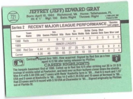 1991 Donruss Jeff Gray #721 Boston Red Sox