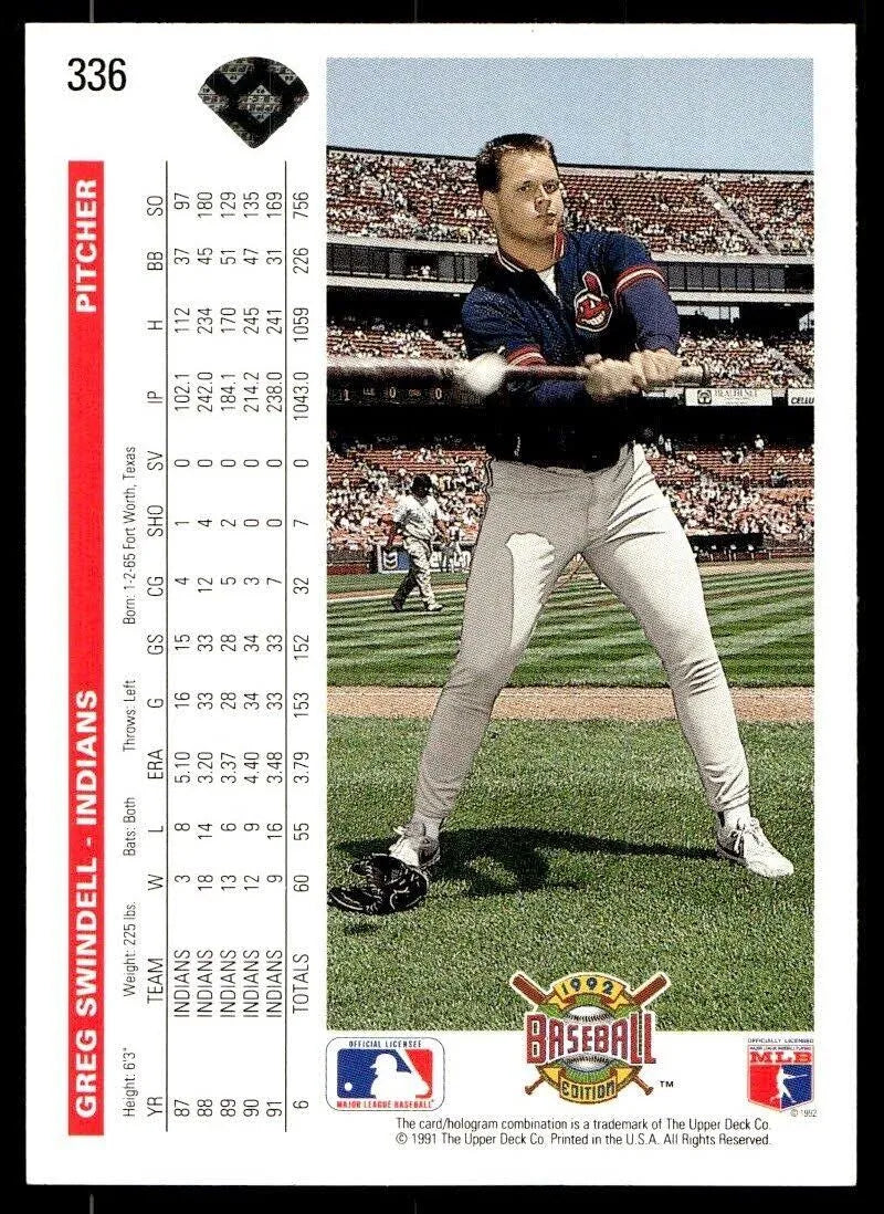 1992 Upper Deck Greg Swindell #336 Cleveland Indians